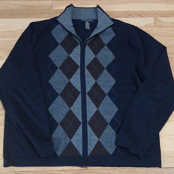 Banana Republic Men's Dark Blue Argyle Zip-Up Sweater L - Picture 5 of 6